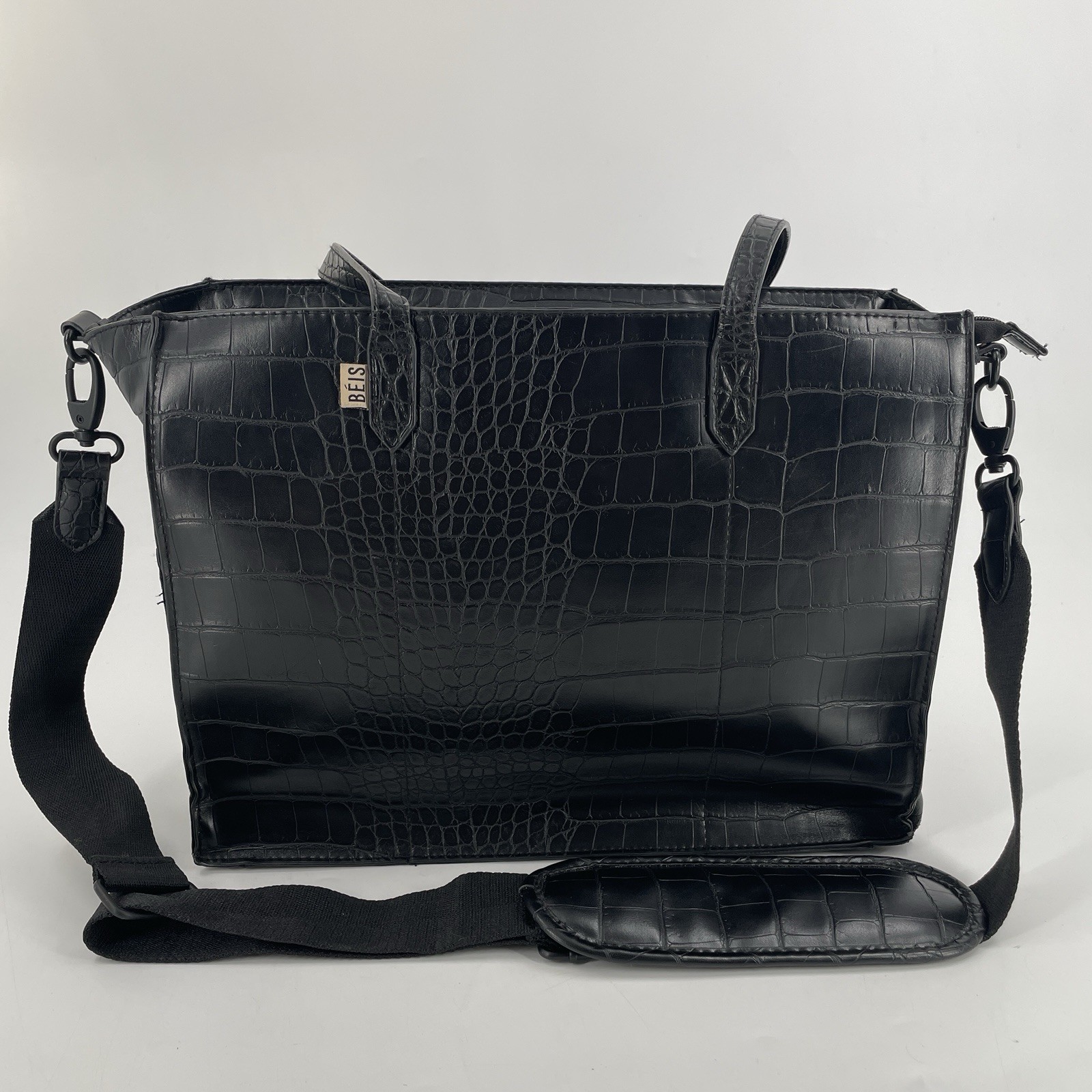 BEIS The Work Tote Bag in Black Croc Leather – Crossbody Shoulder Strap