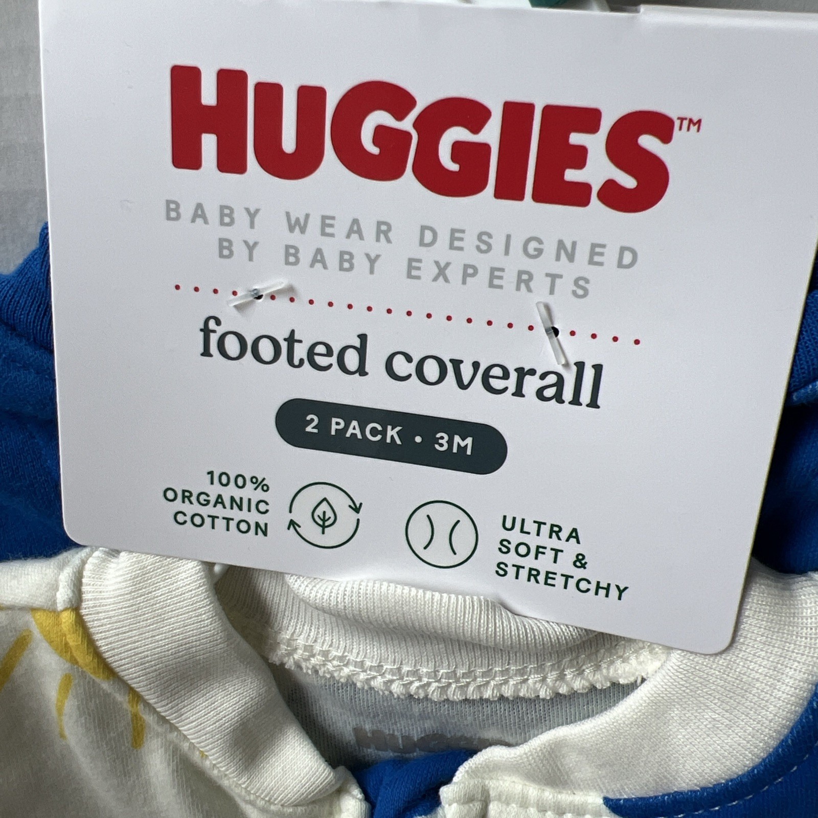 Huggies Super Soft Coverall 100% Organic Cotton 2way Zip 2pc Clouds Sun Stars 3m