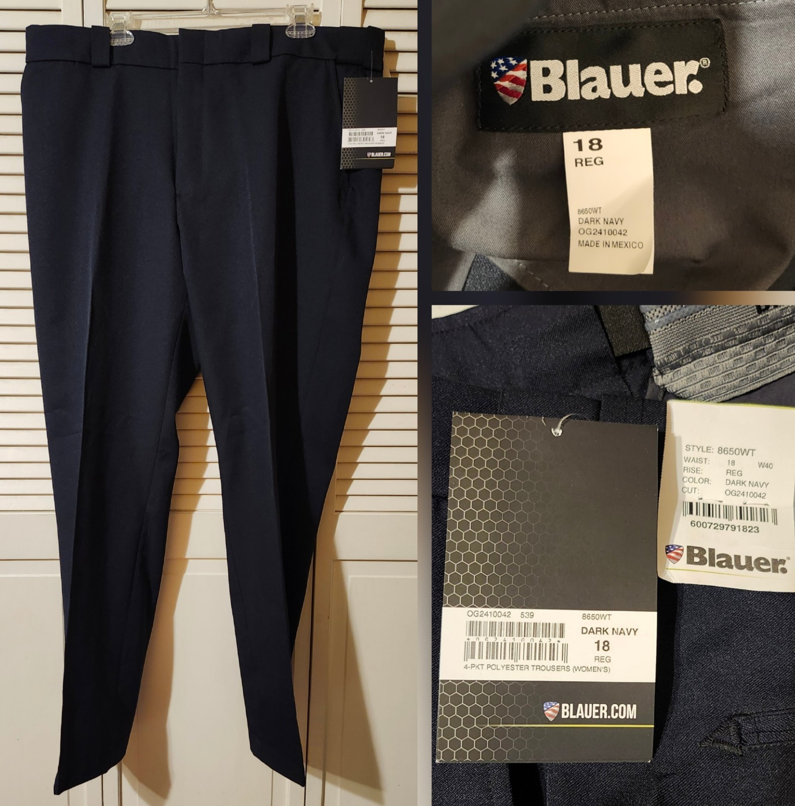 NWT Blauer Women’s 18 Dark Navy 4-Pocket Polyester Trousers Uniform Pants 8650