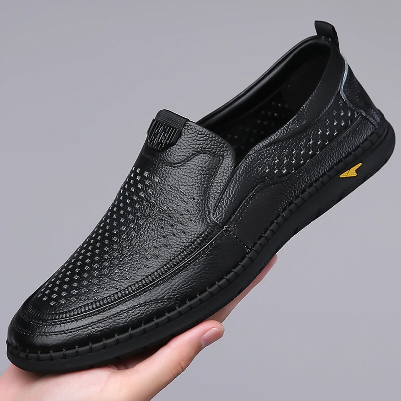 Men’s Casual Breathable Loafer Genuine Leather Moccasin Hollow Out Driving Shoes