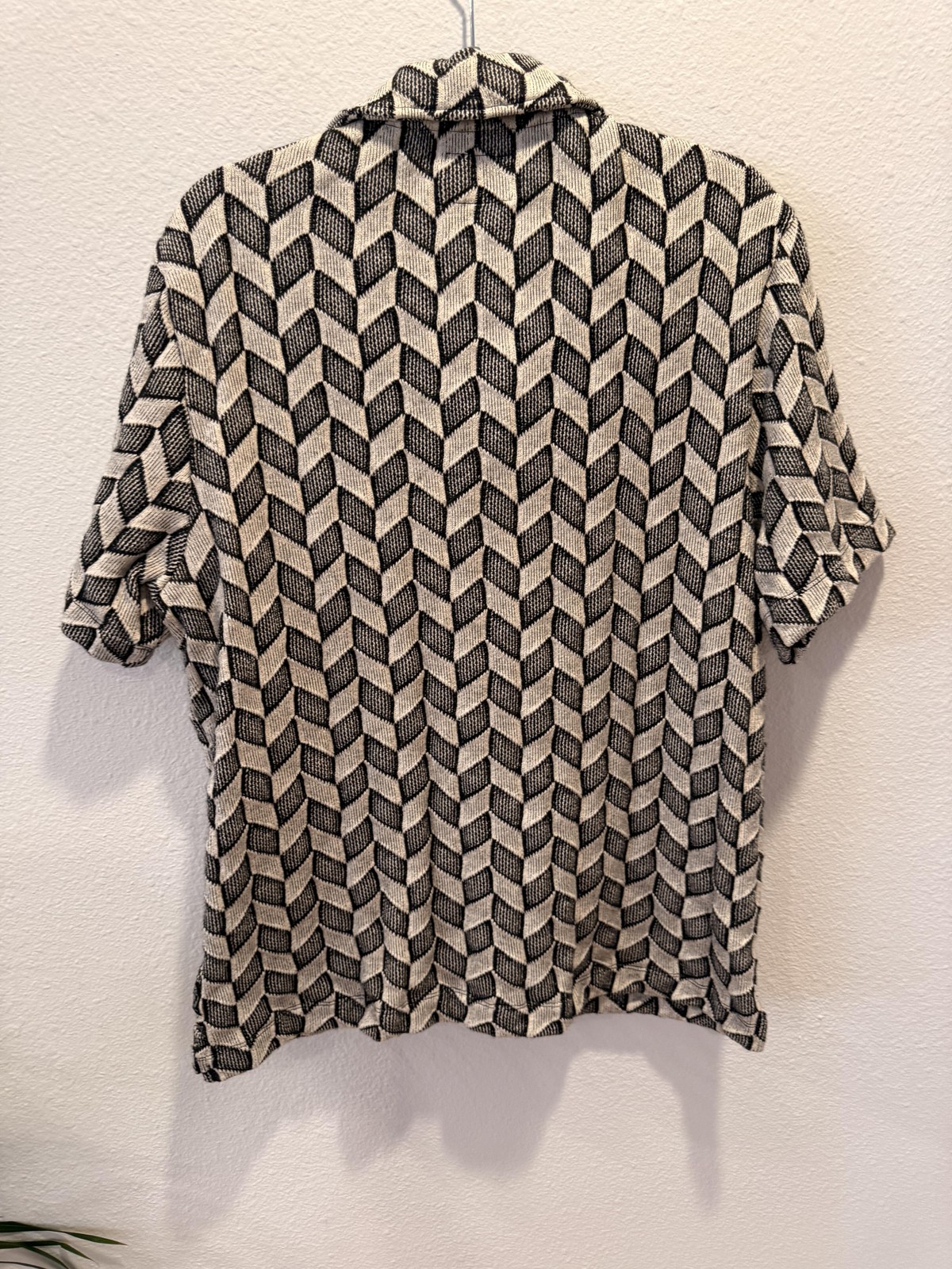 Todd Snyder Shirt Mens Large Black Geometric Knit Button Up Short Sleeve Pockets