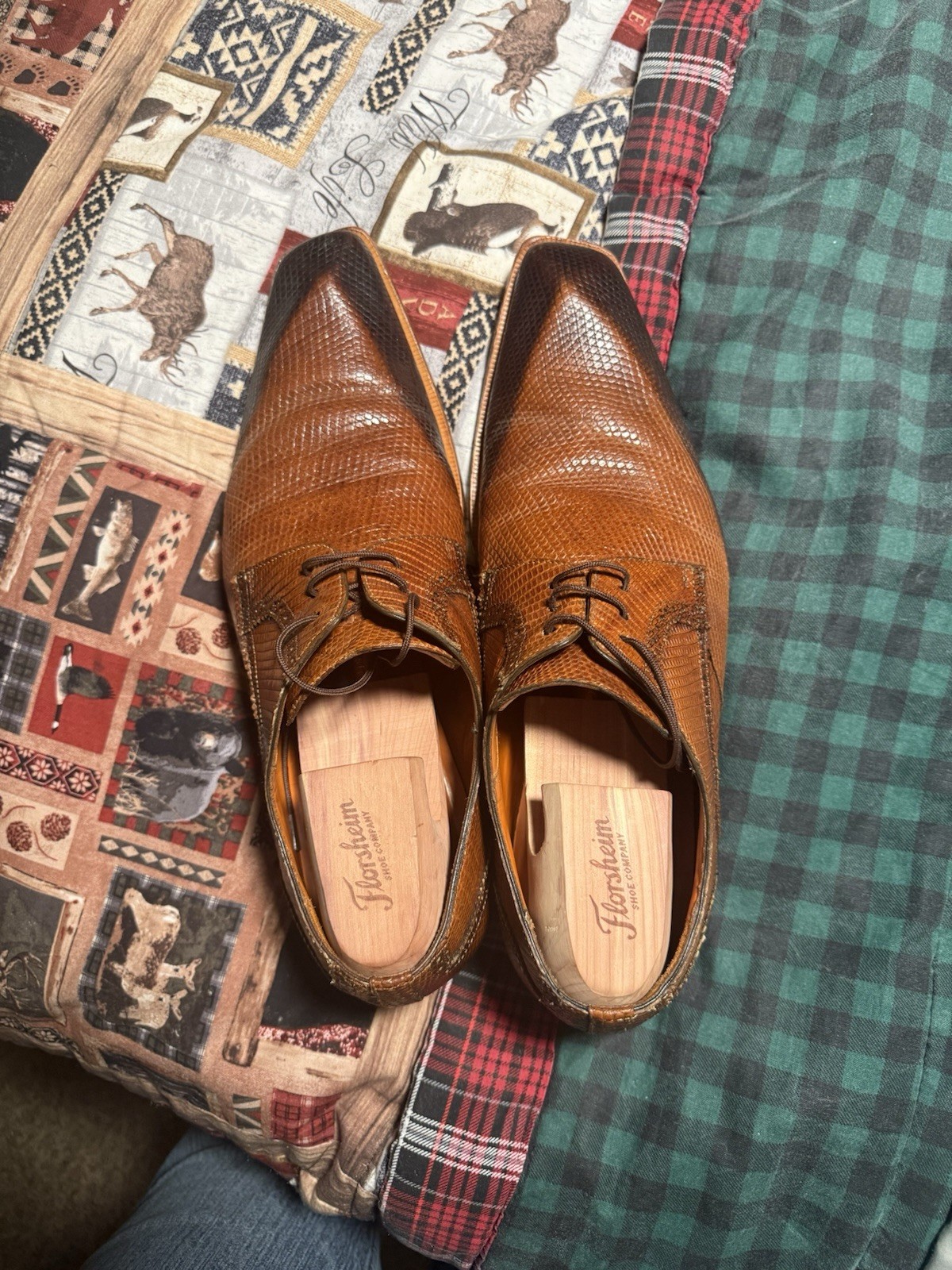 Mezlan Brown Lizard Leather Oxford Dress Shoes Cap Toe Lace-Up Men’s 11.5 M