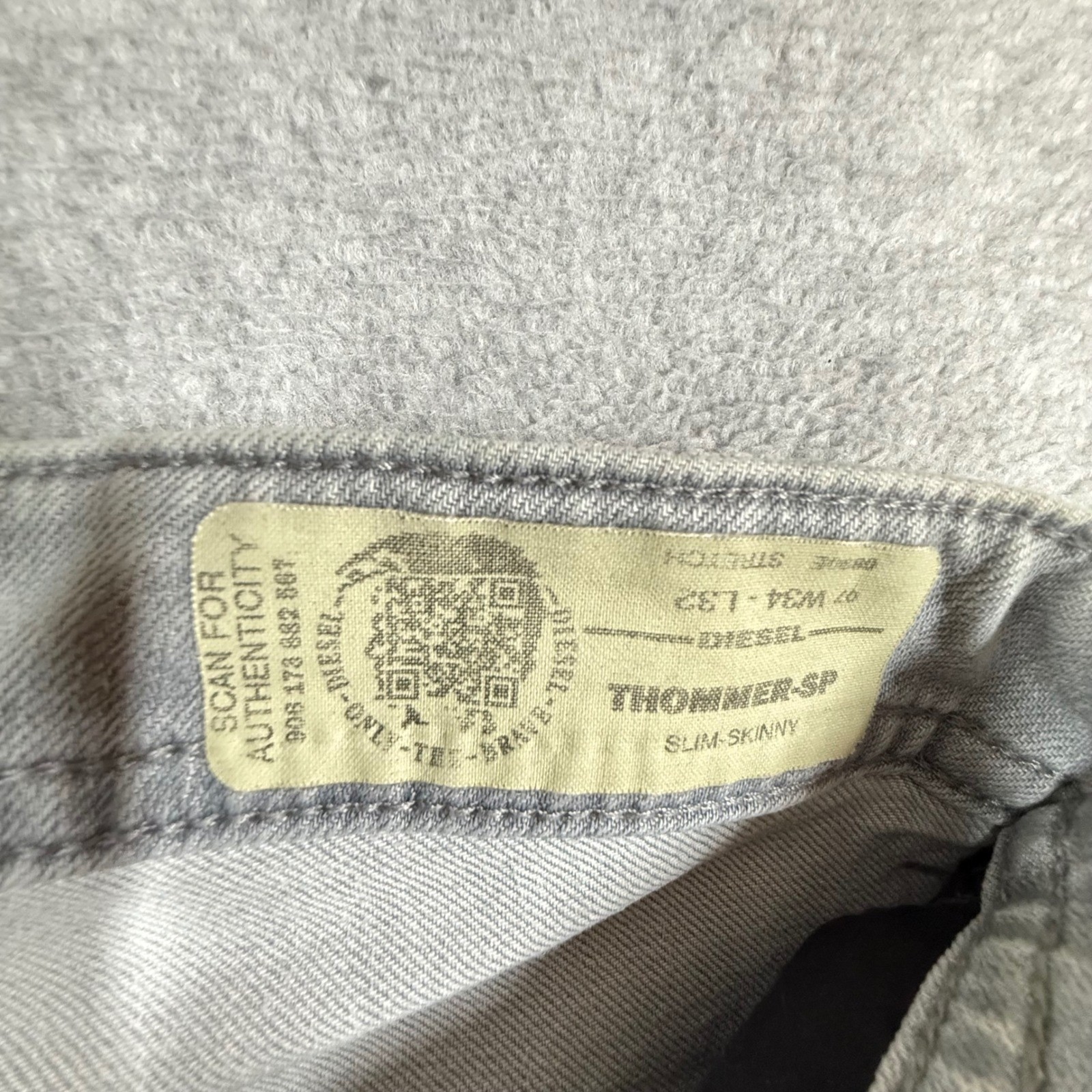 Diesel Thommer-SP Slim Skinny Light Gray Mens Jeans 34×29 Stretch Denim