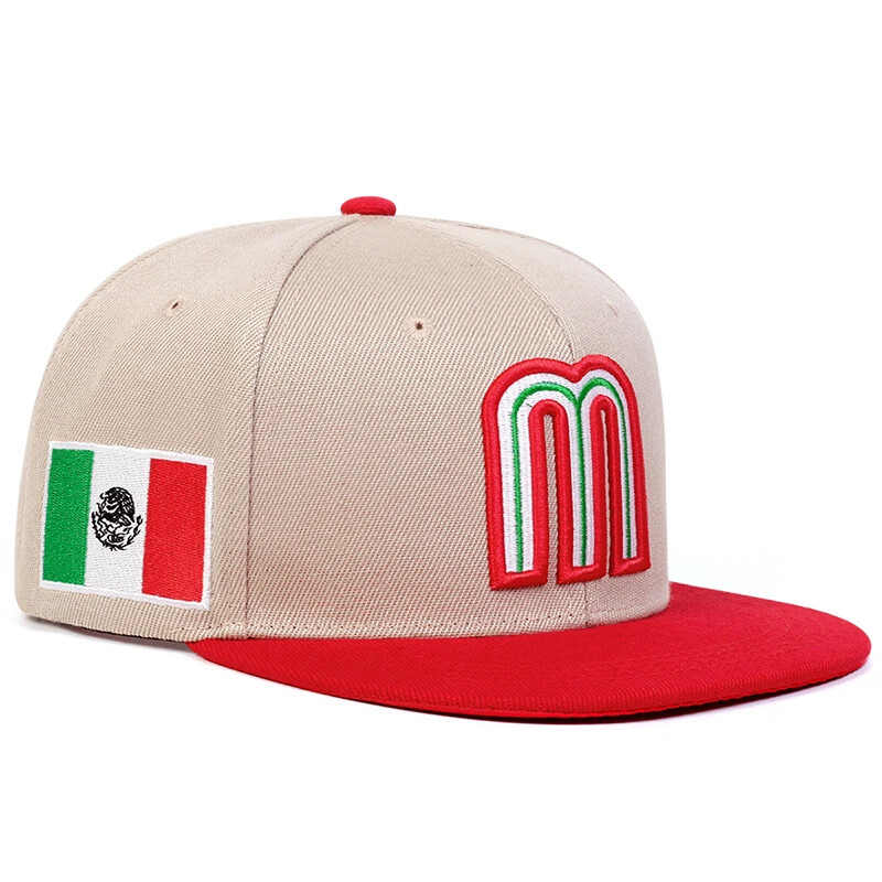 Mexico Baseball Cap Letter M With Embroidered Flag Flat Brim Snapback Hat