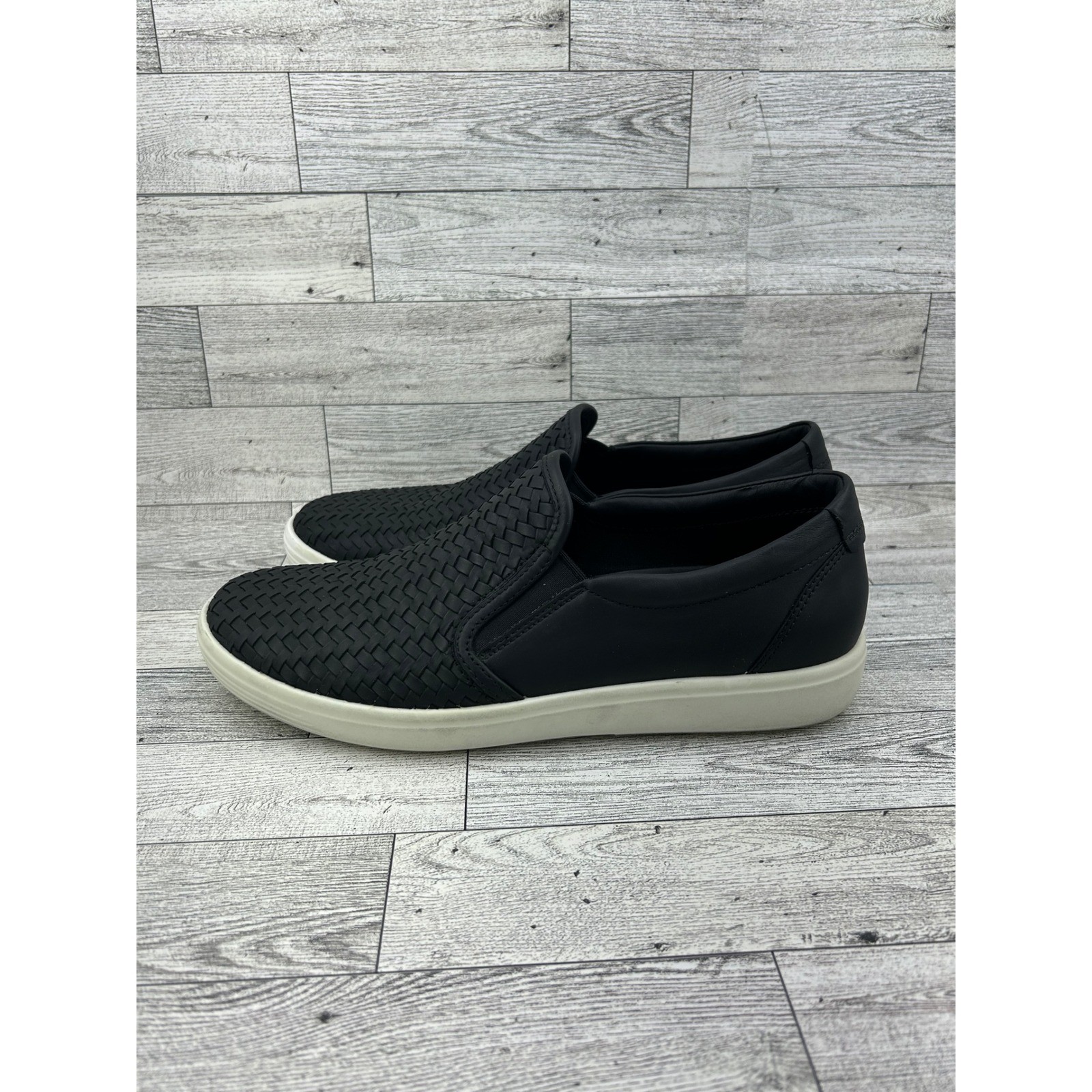 ECCO Soft 7 Woven Slip On Black Leather Shoes 470113-01001 Women EU 40 US 9-9.5