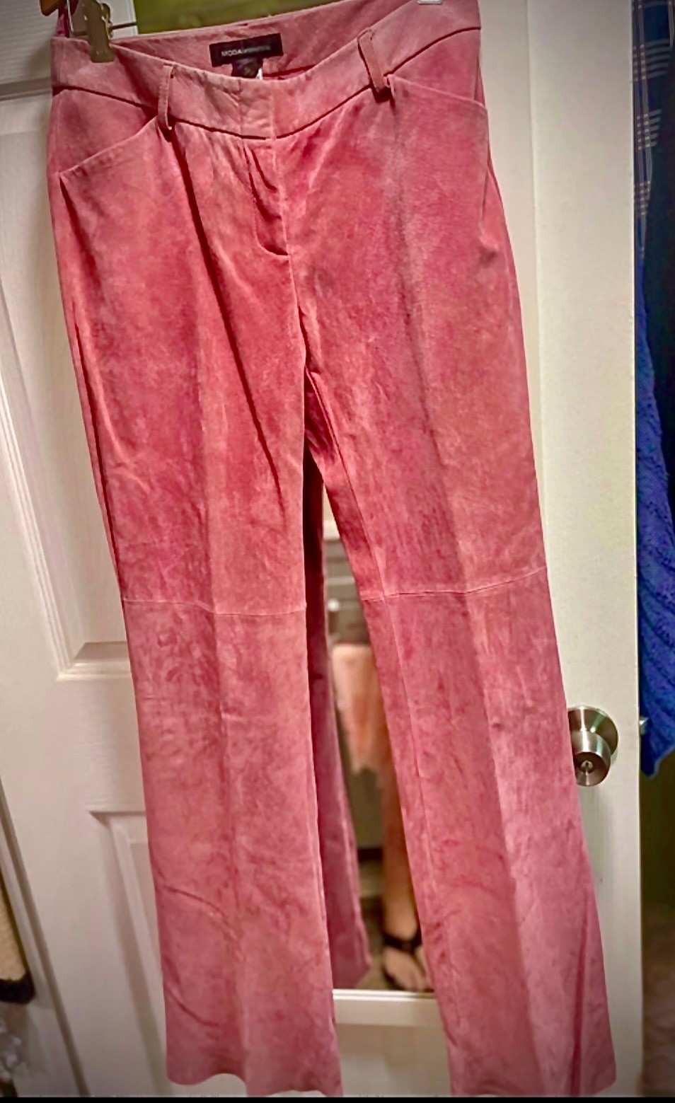 VTG Y2K Moda International Retro Pink Suede Leather Flare Leg Pants 2