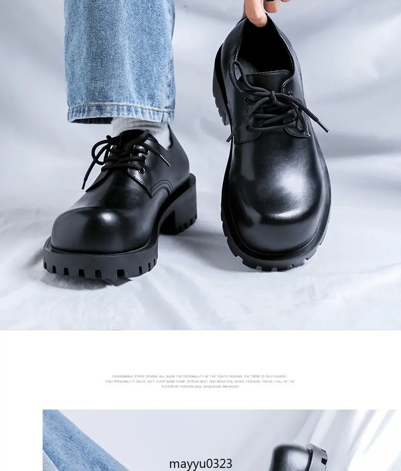 Men’s Dress Formal Derby Lace Up Round Toe Casual Platform Chunky Heel Shoes New