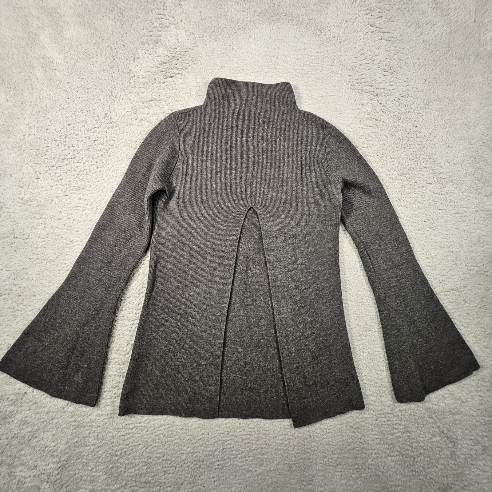 Robert Rodriguez V Back Sweater Womens M Gray Wool Cashmere Bell Sleeve Designer