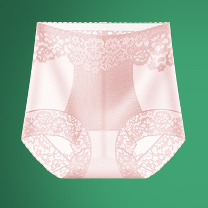 Women High waist Briefs Ice silk Lace Tummy control Seamless Underwear 76341
