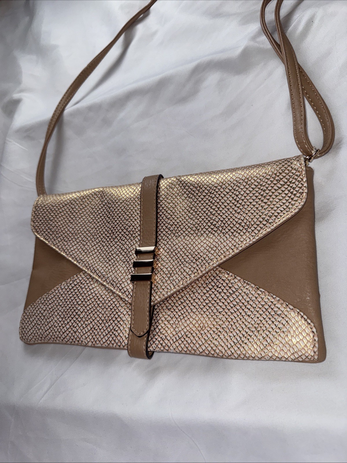Melie Bianco Vegan Leather Clutch Shoulder Strap Envelope Handbag Rose Gold Bag