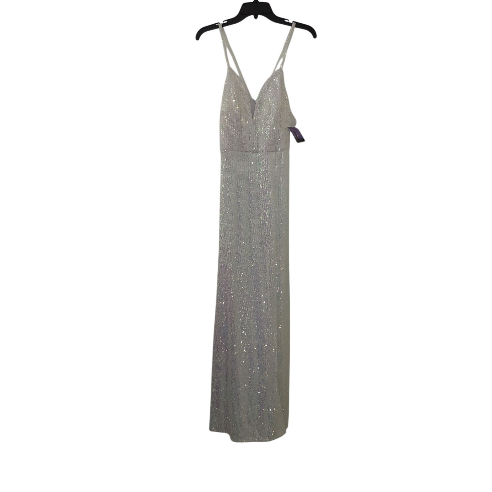 Morgan & Co. Sz 7 White Iridescent Sequin Formal Prom Maxi Dress MSRP $198