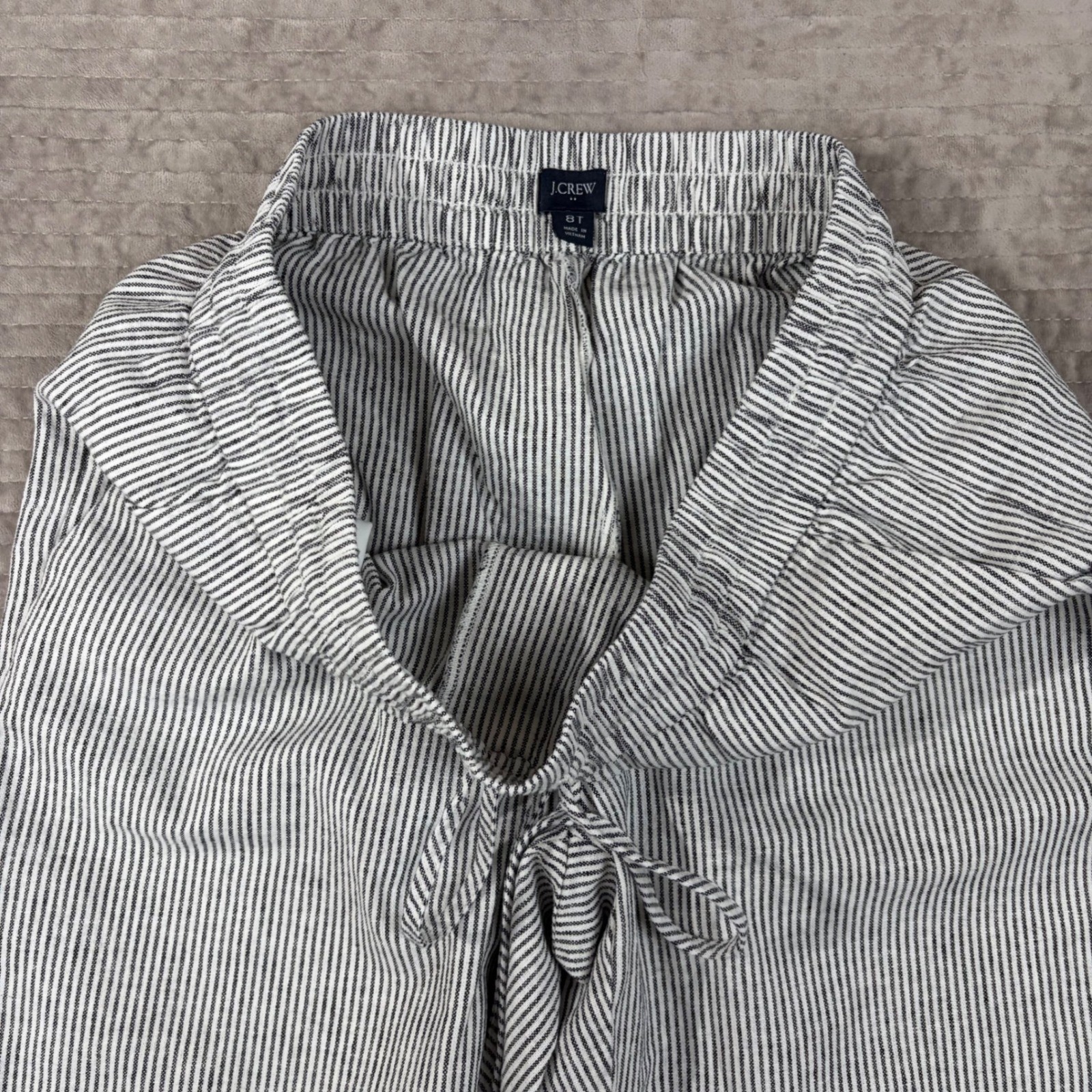 J.Crew Seaside Pant 8T Tall Linen Blend Ticking Stripe Navy White BO909 SP24