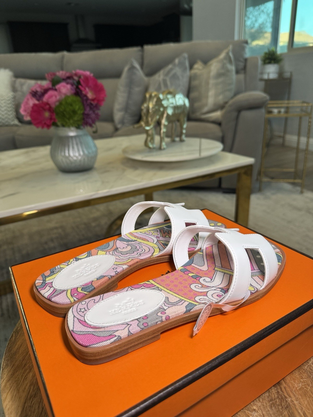 Hermes Oran Sandals – Size 37 – Limited Edition Printed Insole