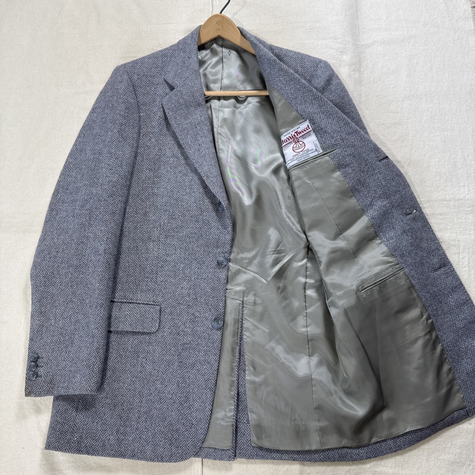 Harris Tweed Mens Grey Herringbone Wool Blazer Sport Coat Handwoven Scotland