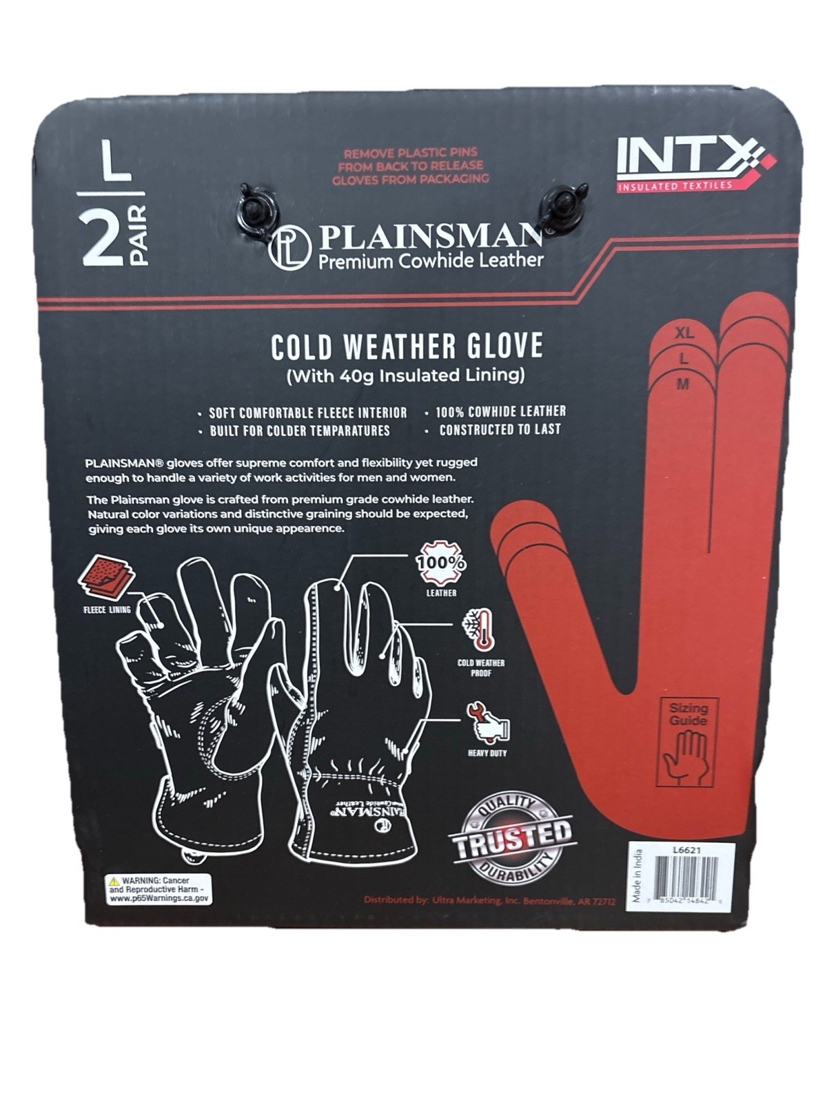 Plainsman Premium Cowhide Leather Gloves Size L (2 pair per pack)