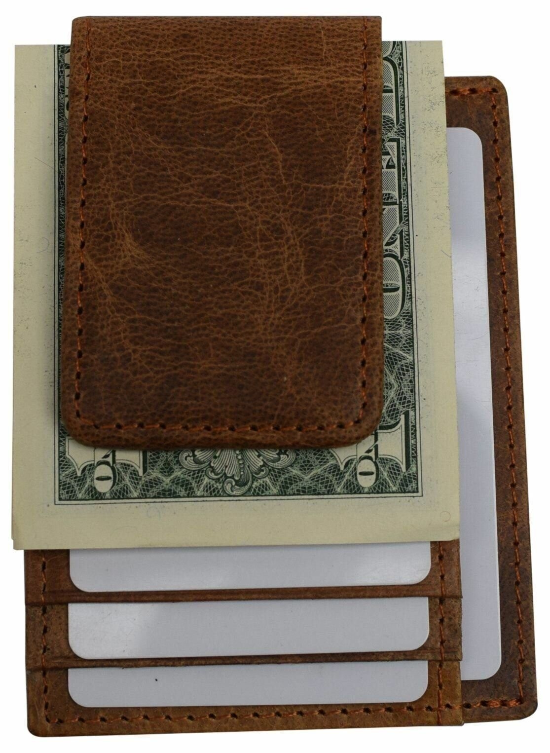 Money Clip Leather Wallet For Men Slim Front Pocket RFID Blocking with Super Str