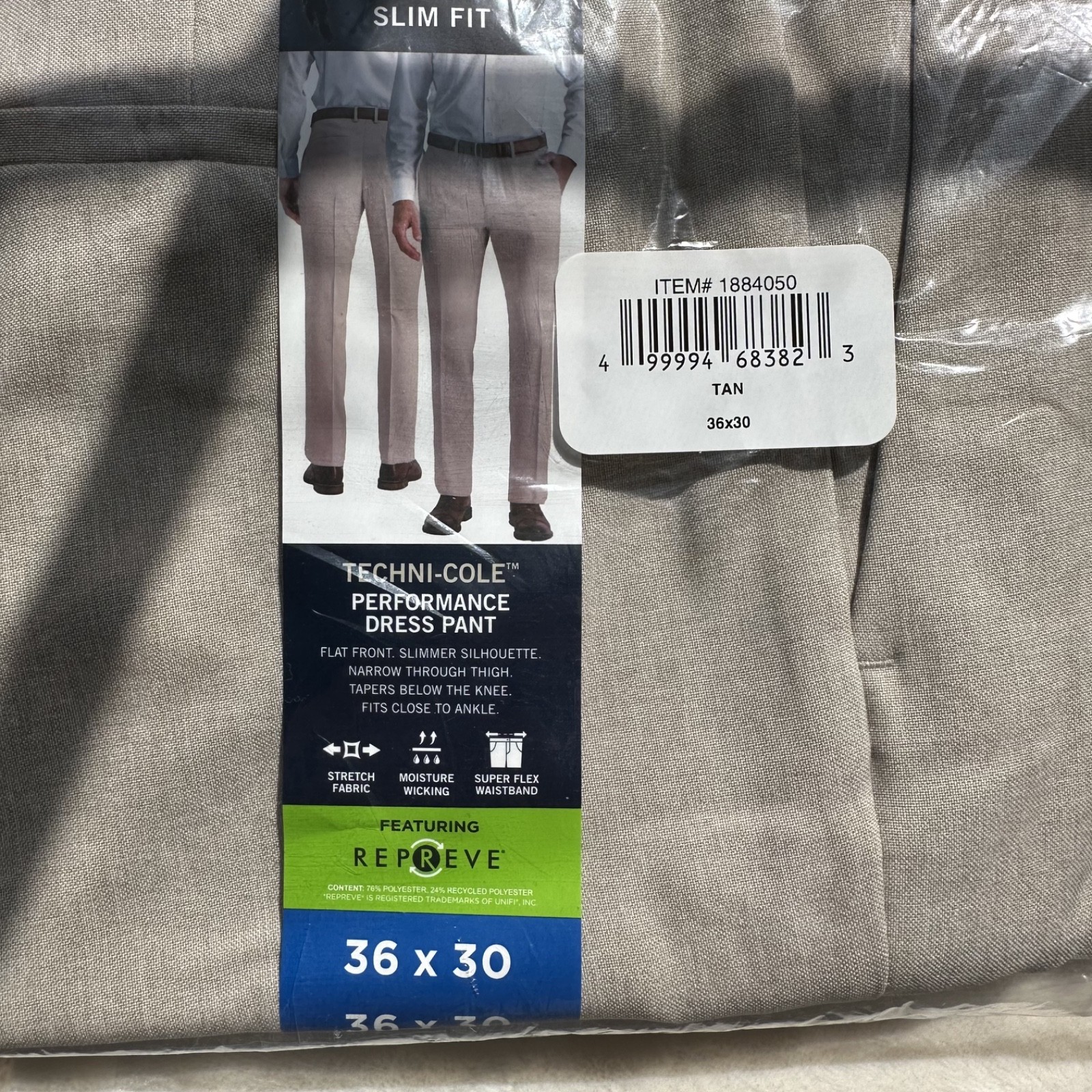 Kenneth Cole Reaction Slim Fit Dress Pants Tan 36×30 Techni-Cole Performance NEW