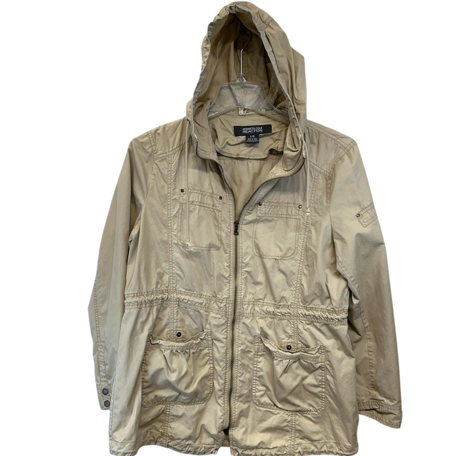 L Kenneth Cole Reaction Womens Trench Coat Beige Sz Khaki Tan 100% Cotton NEW