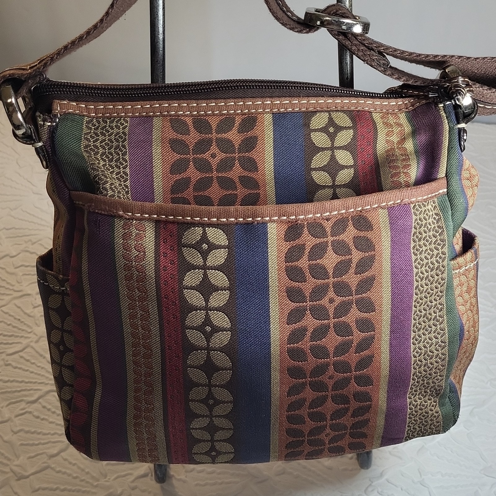 Fossil Multicolor Striped Shoulder Bag, Zipper, Patterned, Strap Accent, Key