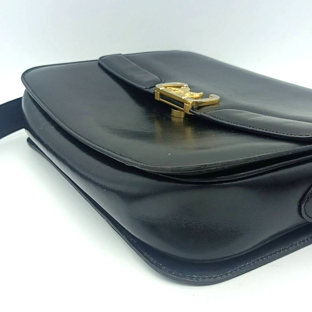 CELINE Leather Shoulder Bag Horse Carriage Gold Metal