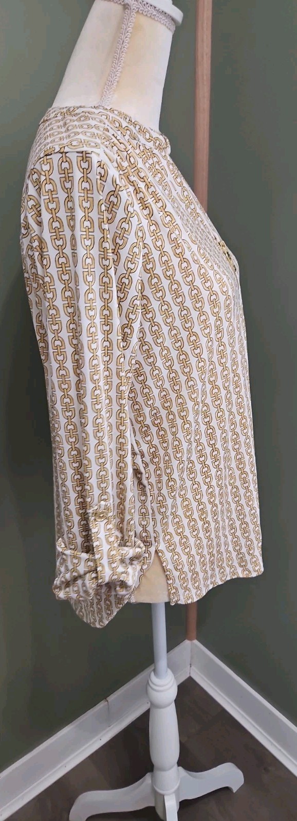 michael kors Blouse Gold Chain Pattern Womens M Gold Zipper Detail