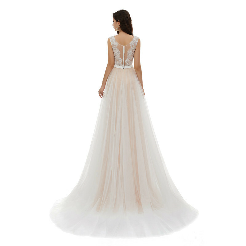 Boho Illusion Lace Beach Wedding Dress Hollow Bridal Gown 2 4 6 8 10 12 14 16+