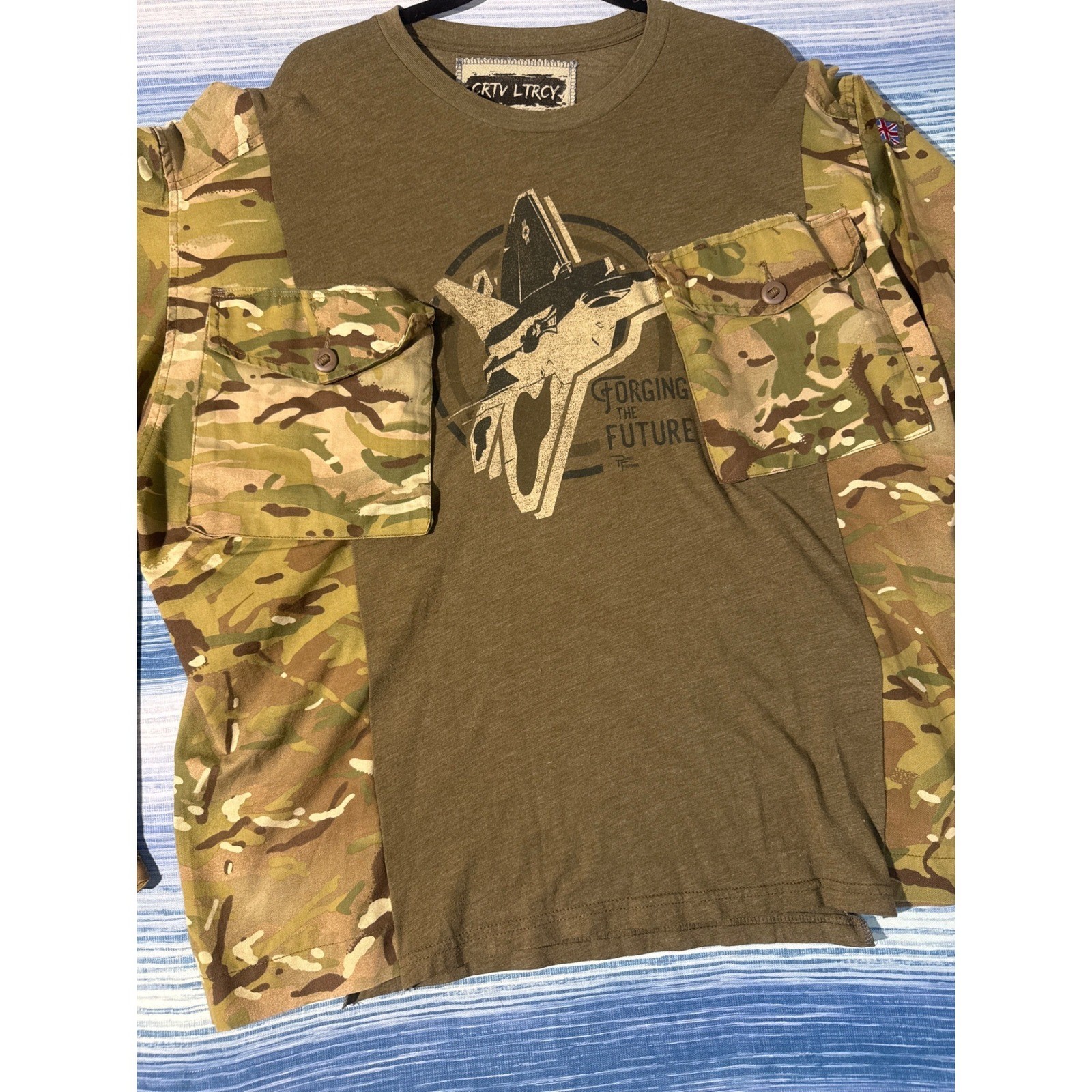 Upcycled Multicam Camo Army Hybrid Tee Forging the Future Graphic Mens 2XL
