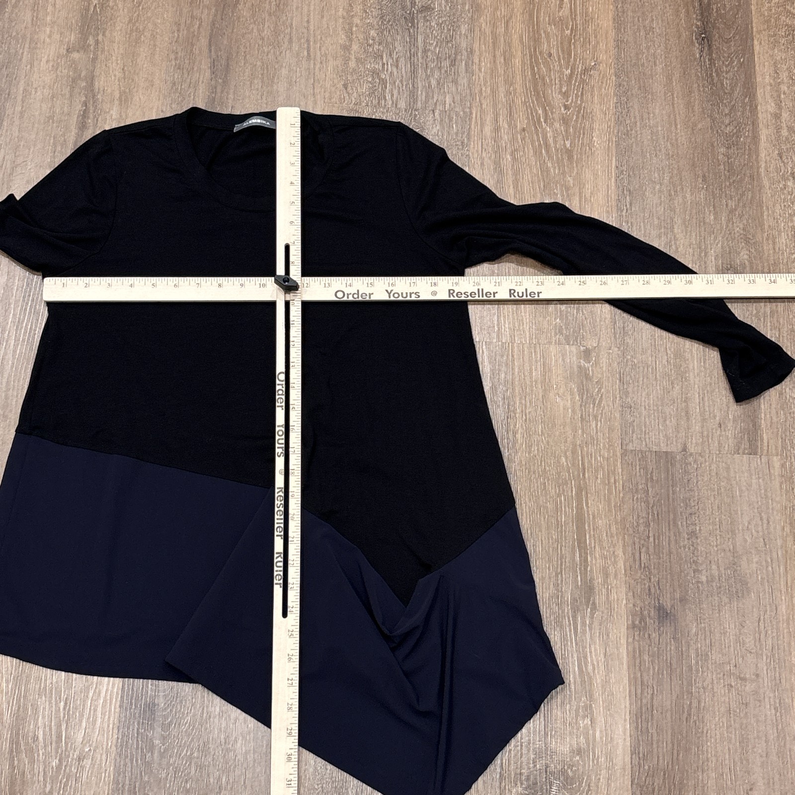 Alembika Tunic Top Size 3 Medium Black Blue Asymmetrical Lagenlook Pocket