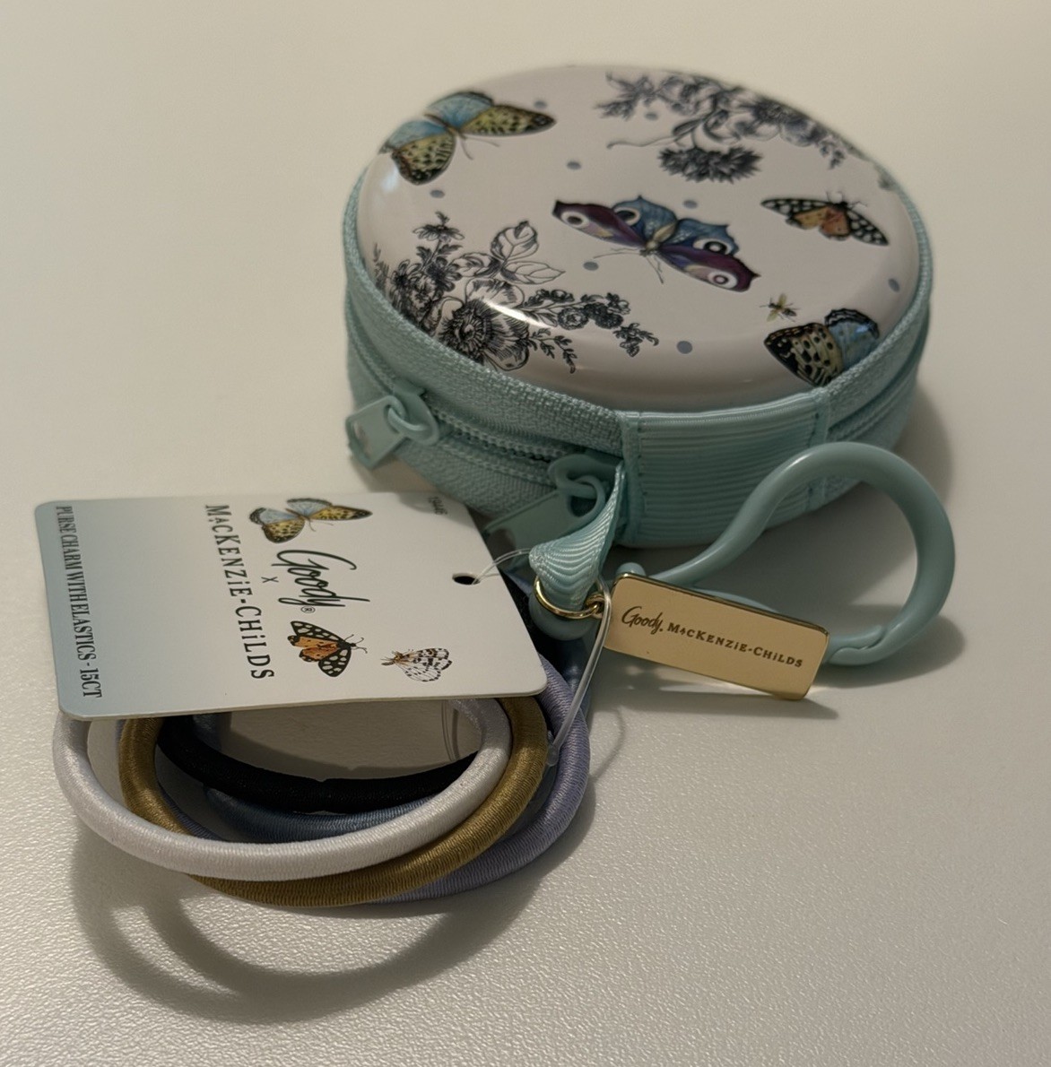 Goody x MacKenzie-Childs Butterfly Toile Purse Charm & 15 Ouchless Hair Elastic
