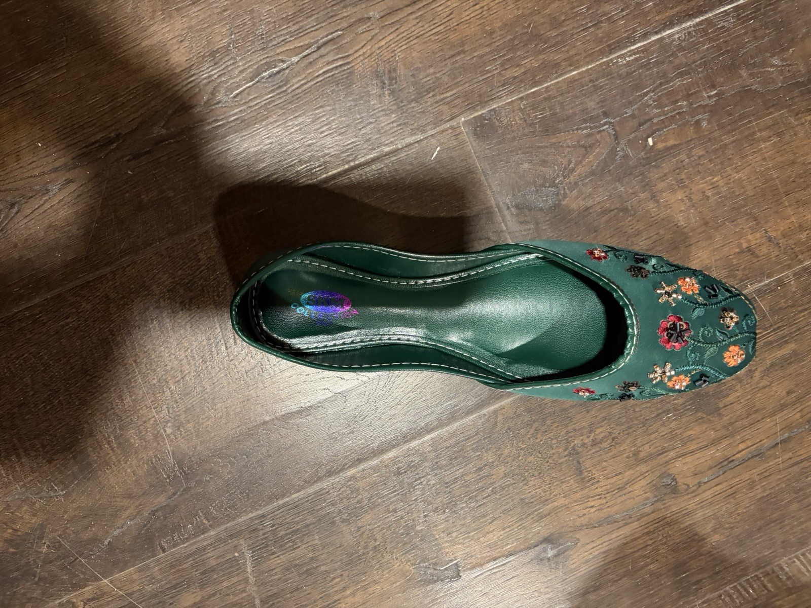 Fancy Embroidery Jutti Khussa Shoes Indian Pakistani Green Womens 7US