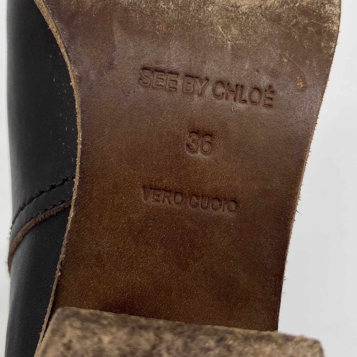 See by Chloe Tall Leather Boots Women 36 Dark Brown Good Bow Detail Block Heel