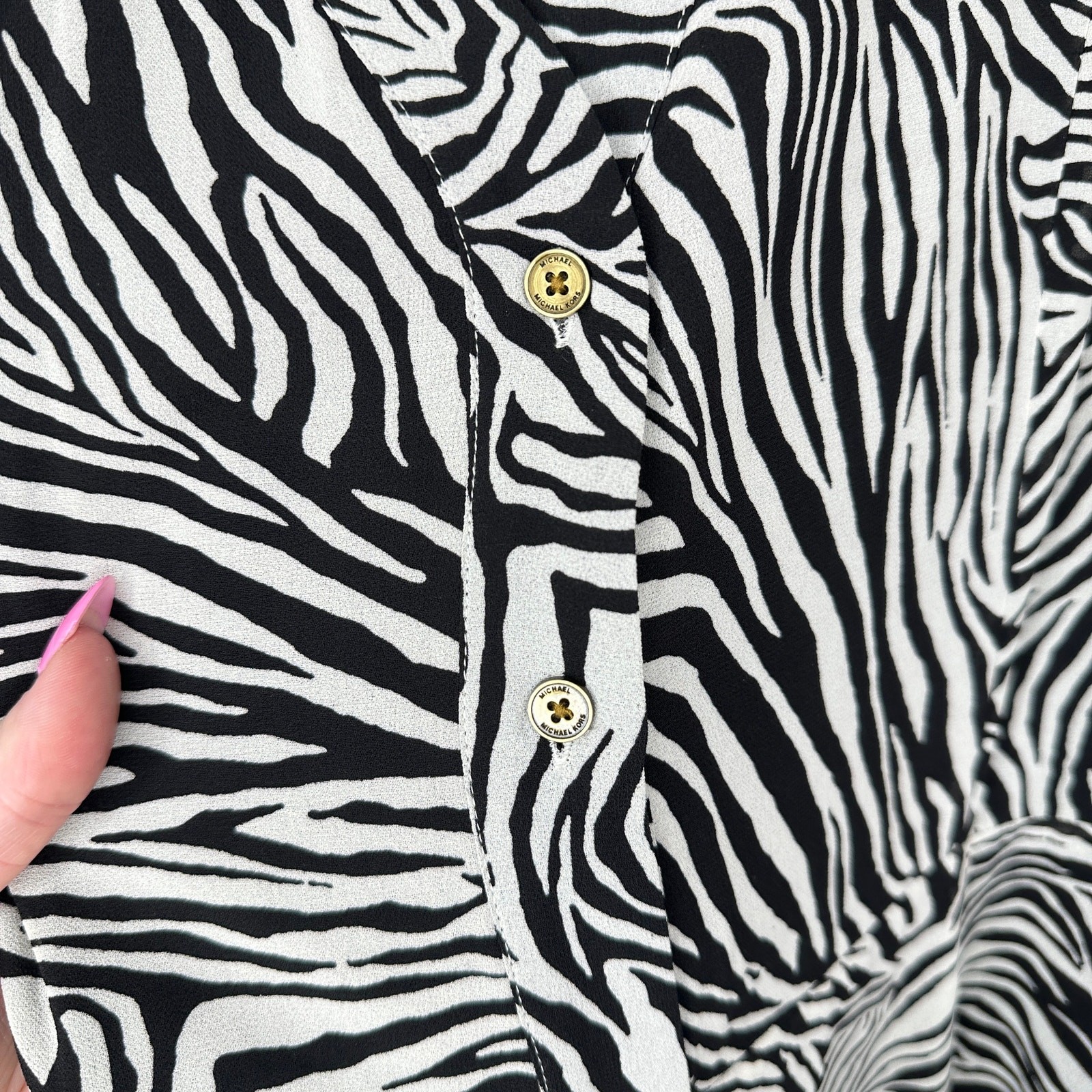 NWT Michael Kors Zebra Print Georgette Belted Puff Sleeve Midi Shirt Dress Med