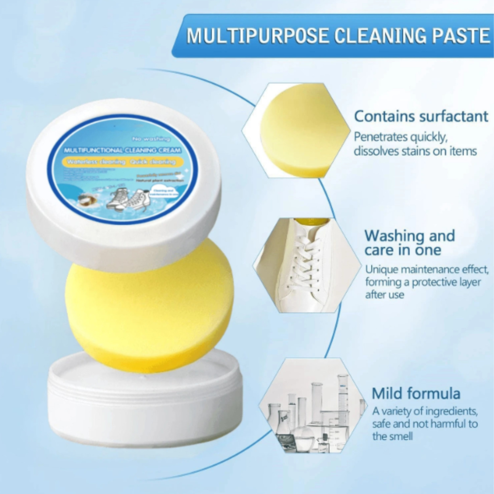 Shoe Cleaning Cream Multi-Functional Cleaning & Stain Removal Cream with Sponge