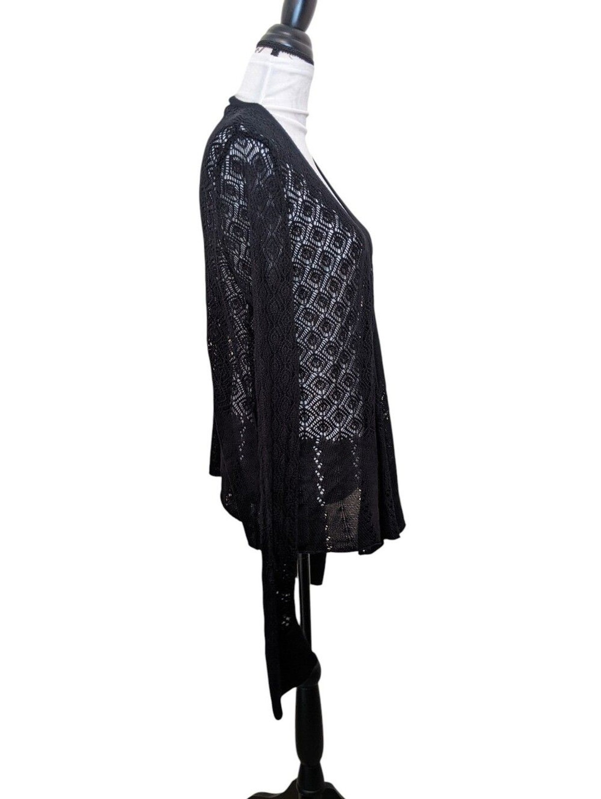 Grace Karin Black Open Weave Cardigan Long Size 2XL New