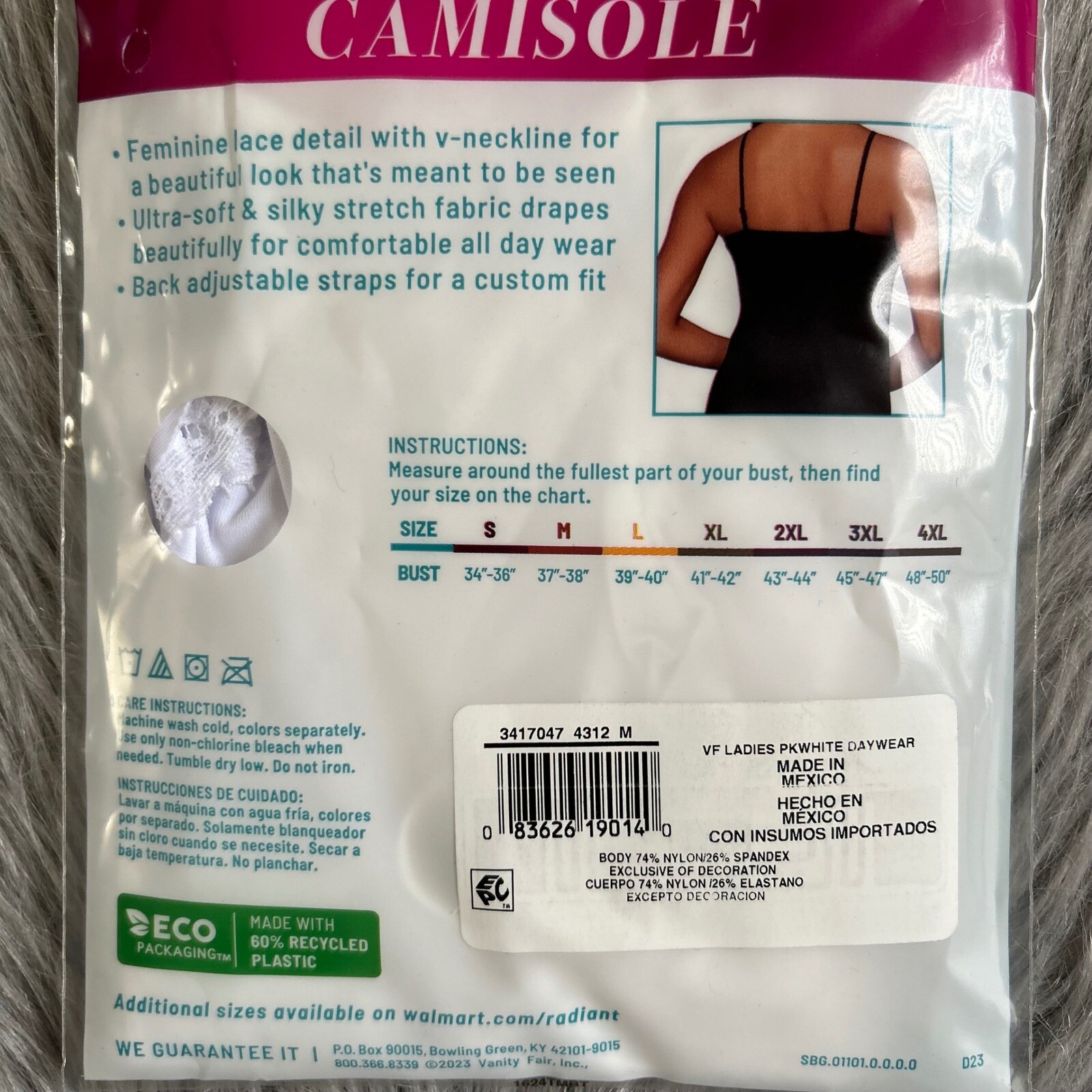 Vanity Fair Radiant Collection Lace Trim Camisole Women’s Size Medium White Tank