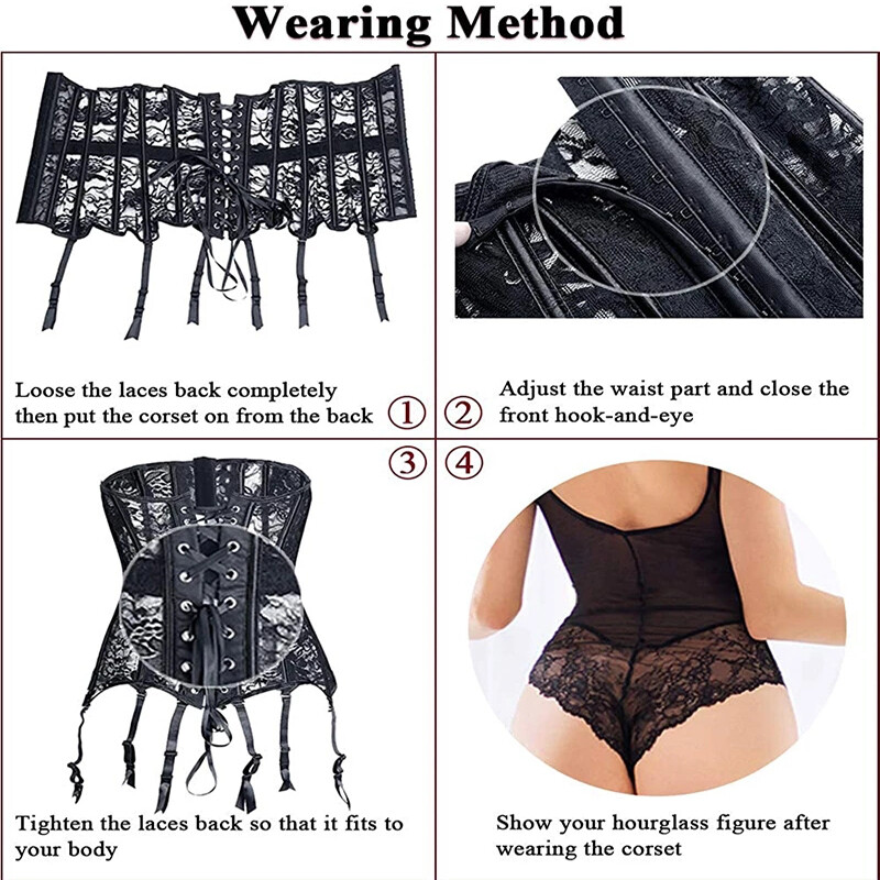 Women’s Black Mesh Waist Taming Underbust Corset With Suspender Clips Lingerie
