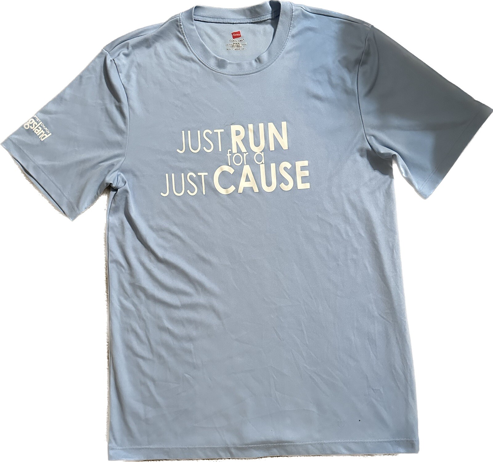 JUST RUN FOR A CAUSE HANES COOL DRY SZ M KINGSLAND BAPTIST CHURCH ACTIVITY PROMO