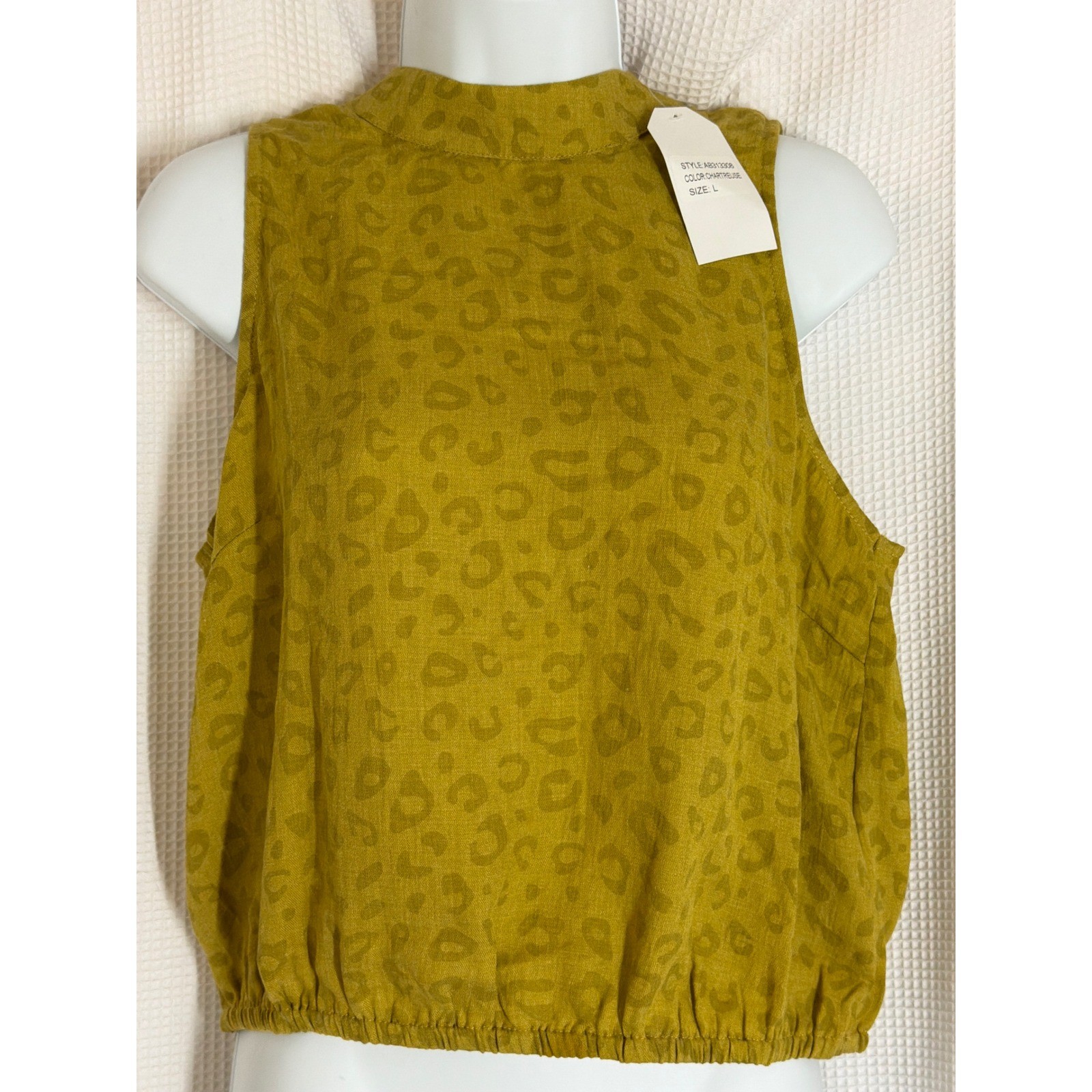 Sadie & Sage Chartreuse Leopard Mock Neck Tie Back Top AB313308 Large NWT