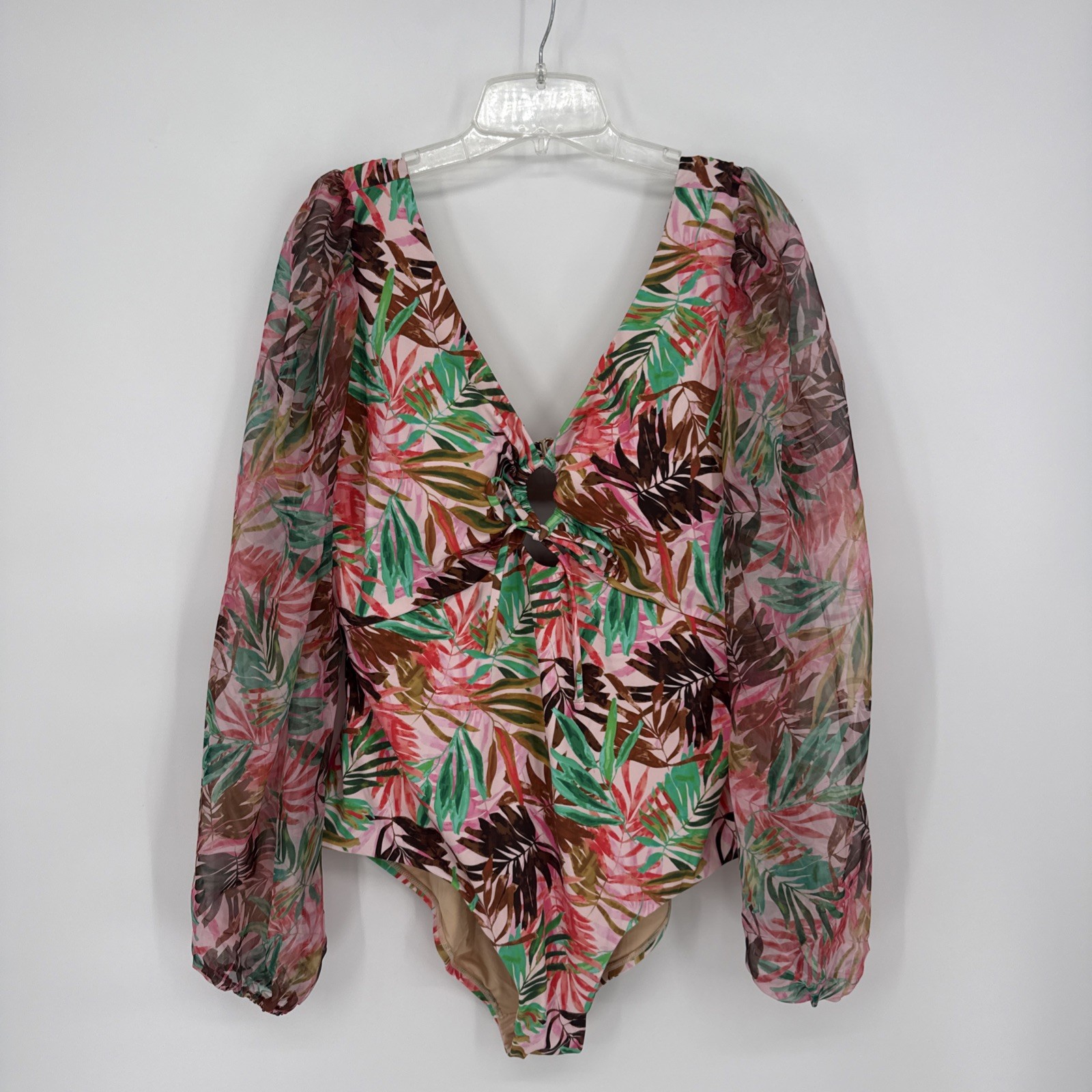 Kim Gravel x Swimsuits For All Size 22W Chiffon Sleeve One-Piece Daquiri Palm