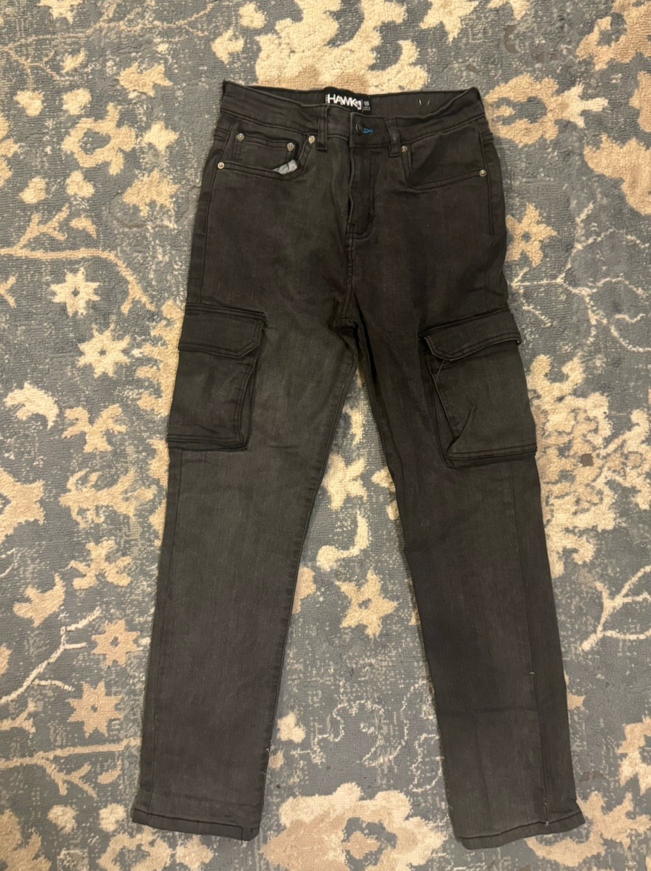 HAWK Boys Black Denim Cargo Pocket Jeans Solid Regular Fit Size 16