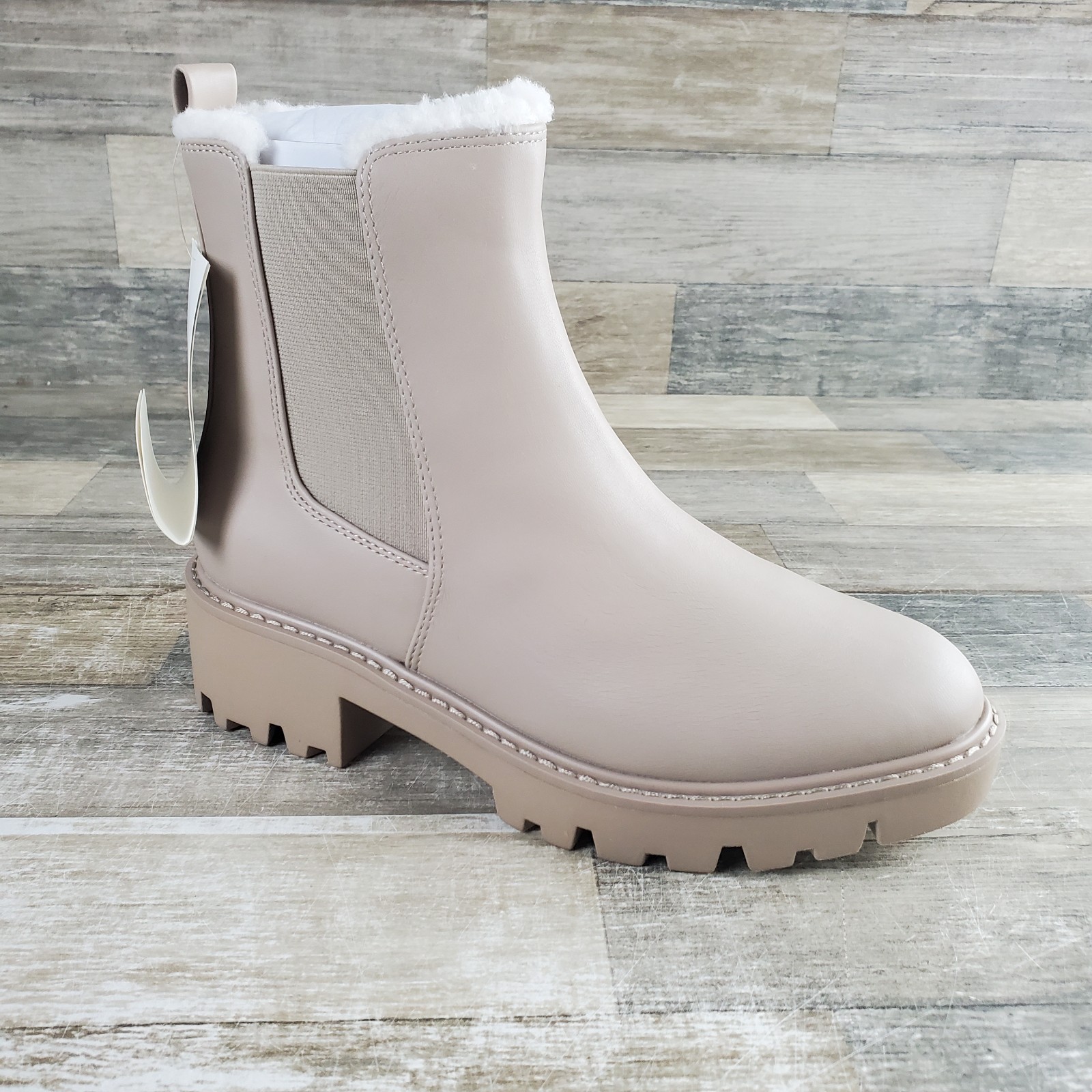 The Drop Campbell Women Chelsea Boot Sz 8.5 M Taupe Leather Mid Top Elastic Gore