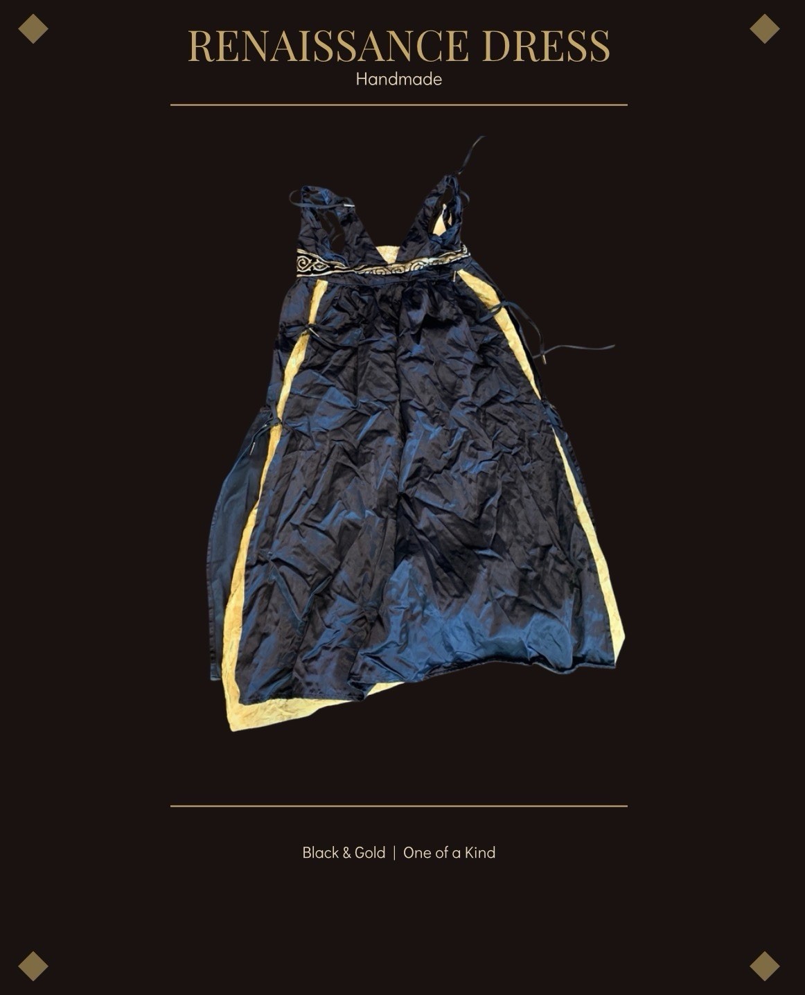 Medium Blue/Gold Satin Gothic Dress Medieval Renaissance Homemade Quality