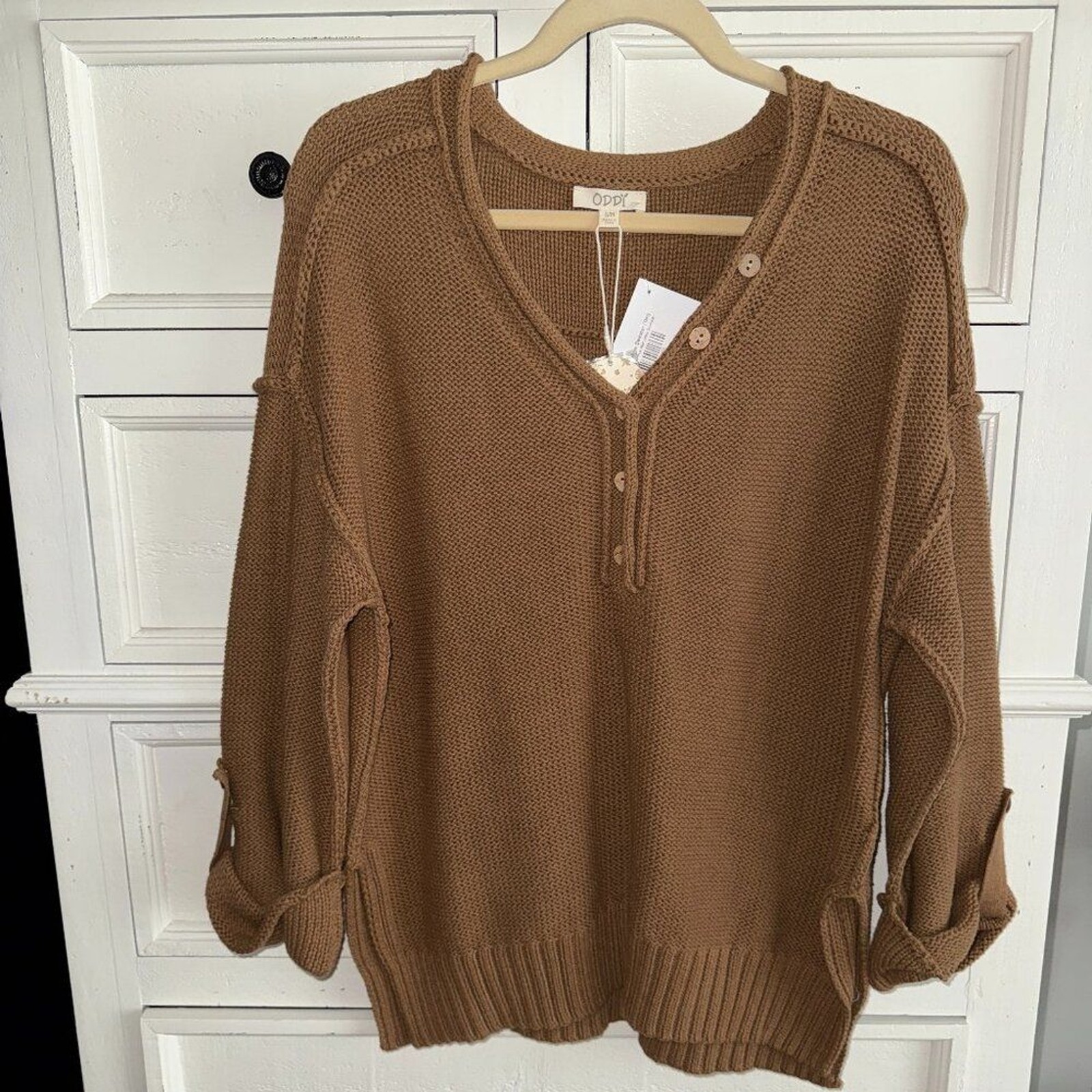 ODDY Discover More Sweater Size: S/M Tan NEW WITH TAGS