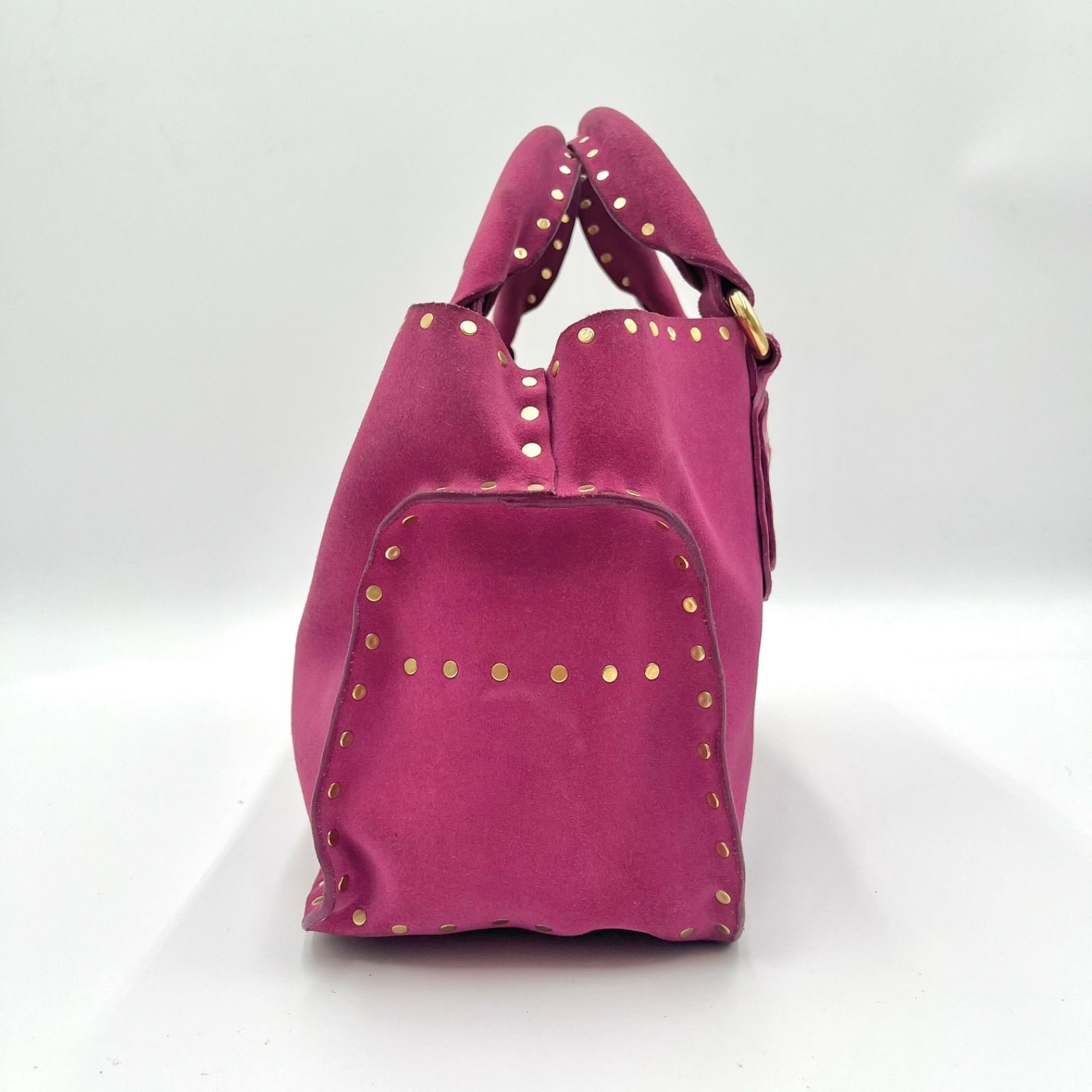 Auth Celine Boogie Bag Y2K Studded Suede Leather Handbag, Pink 2Y10216