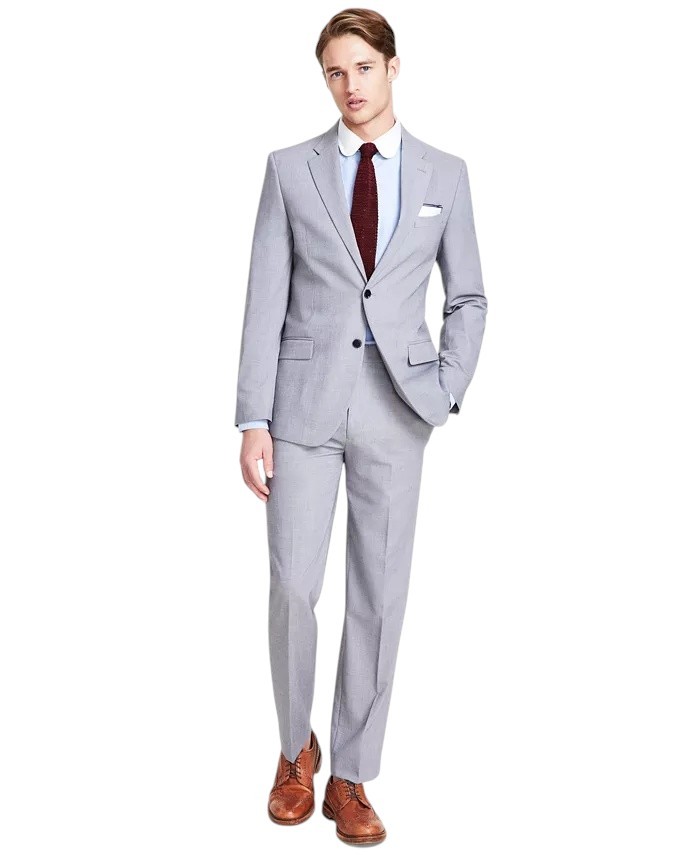 Nautica Mens Modern fit 2 Piece Suit 44 R Pants 38 / 32 Light Gray Solid
