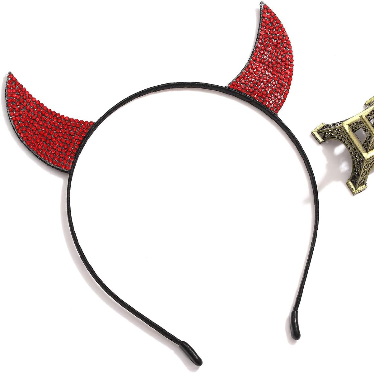 Halloween Headbands for Women Rhinestone Devil Horns Headband Crystal Cat Ears H