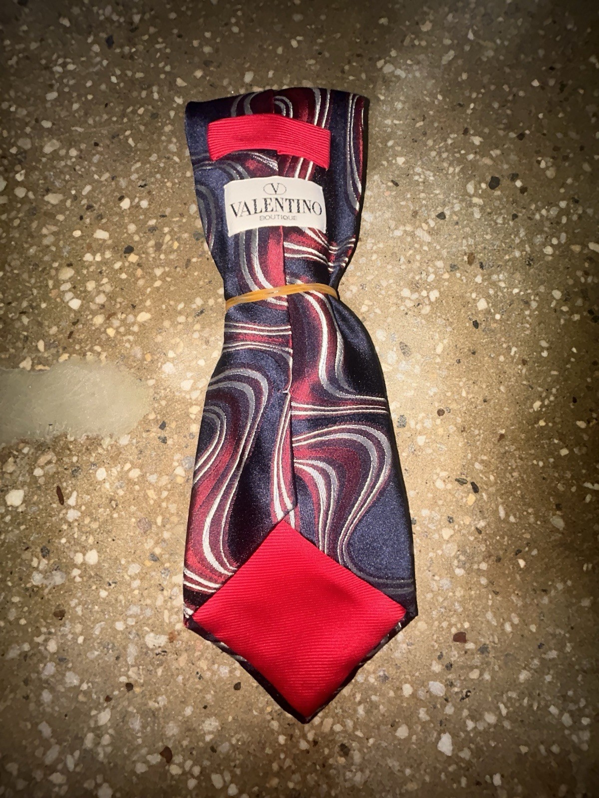 Valentino Boutique Men’s Red Black Gray Abstract Pattern Pointed Tie