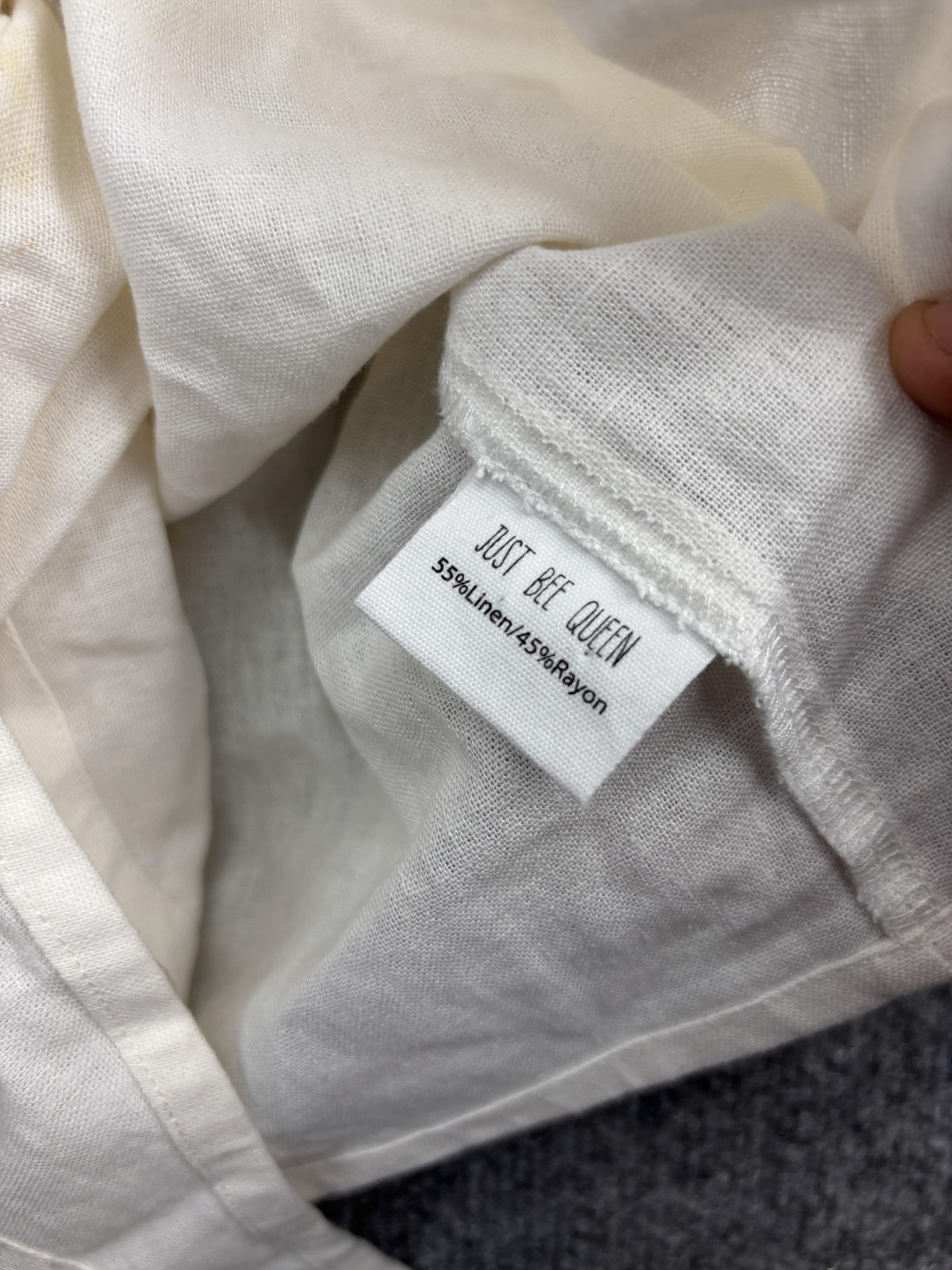 Just Bee Queen Blouse Womens Large White Linen Kimono Tie Front 3/4 Sleeve Top