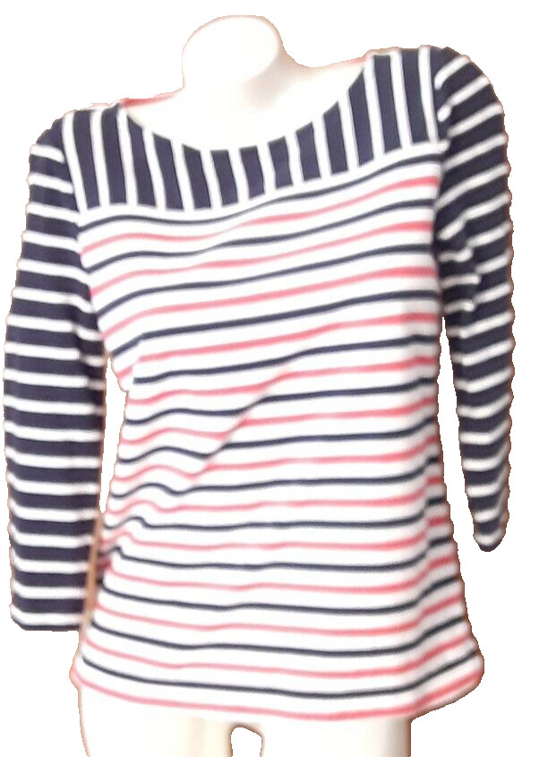 Talbot’s Tee Boat Neck Bracelet Sleeves Red White Black Stripes Misses M