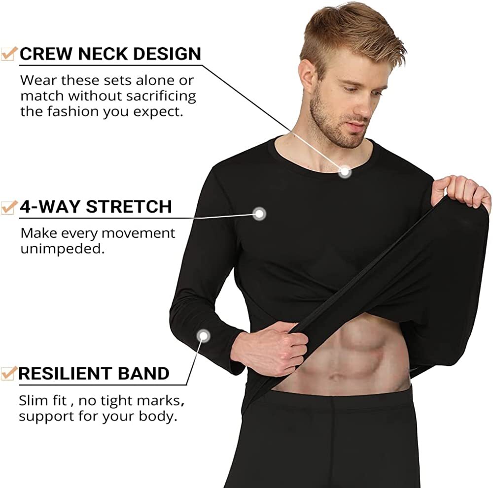 Winter Men Ski Fleece Thermal Long Johns Underwear Set Base Layer Top & Bottom
